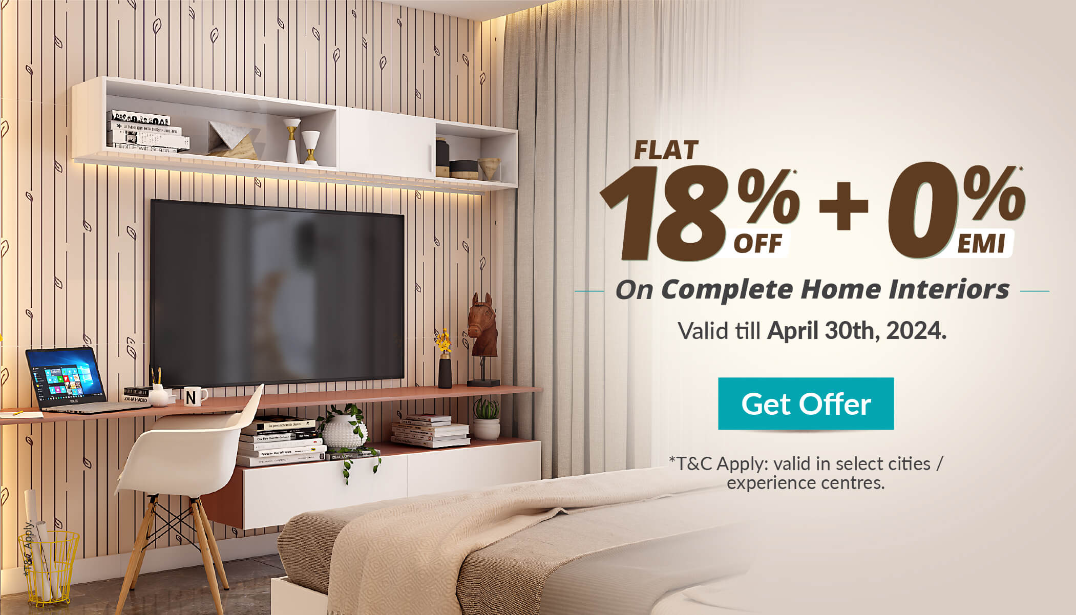 Home interiors offered by DesignCafe: 18% flat discount + 0% EMI