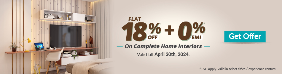 Home interiors offered by DesignCafe: FLAT 18% OFF + 0% EMI